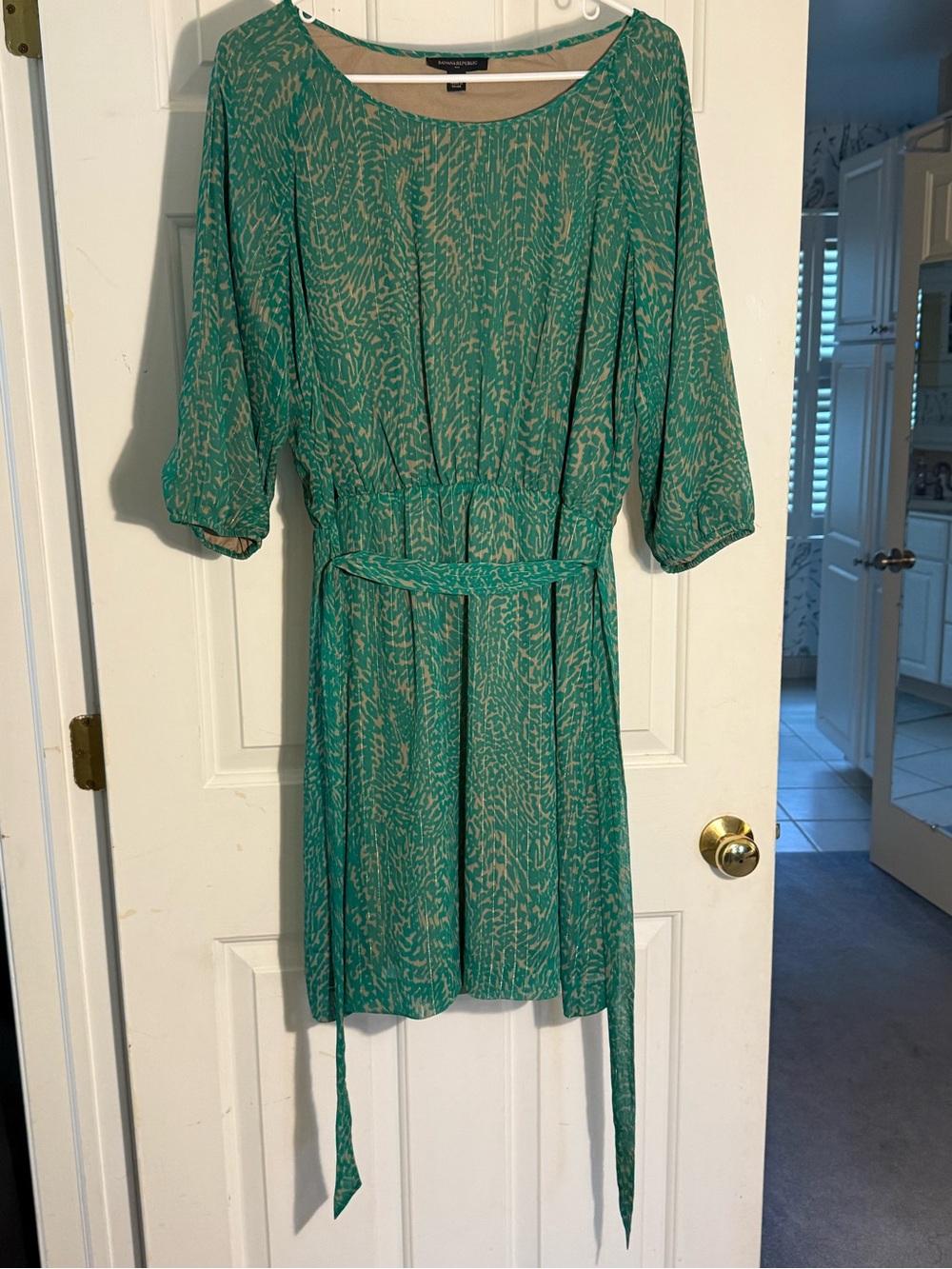 Banana Republic Teal and Beige Printed Belted Mini Dress